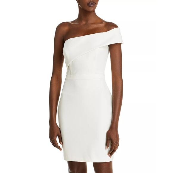 AQUA FORMAL Women's White One-Shoulder Scuba Crepe Bodycon Mini Dress SZ 8 - Picture 10 of 11
